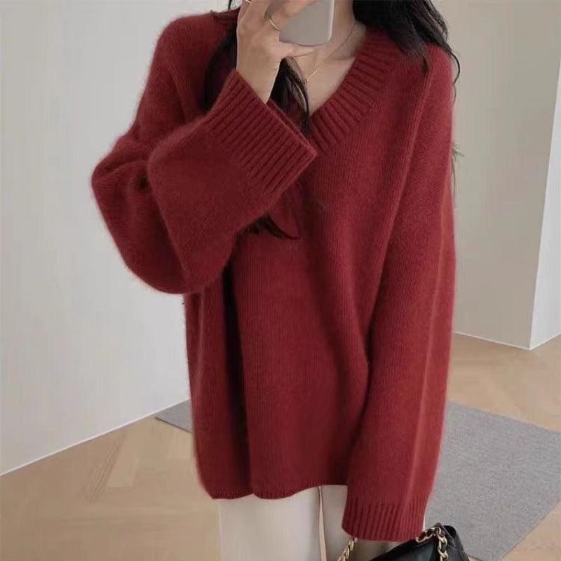 Damen Oversize V-Ausschnitt-Pullover im Mohair‑Look Echoarchiv