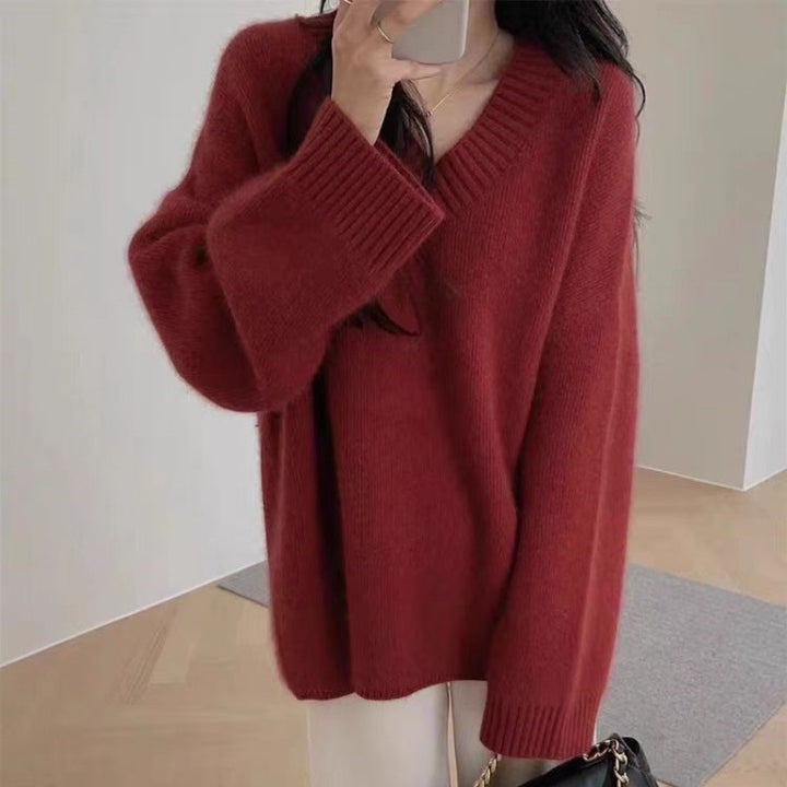 Damen Oversize V-Ausschnitt-Pullover im Mohair‑Look Echoarchiv