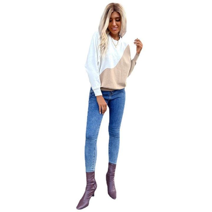 Damen Leichter Oversize-Feinstrickpullover mit asymmetrischem Colorblock und geripptem Saum Echoarchiv