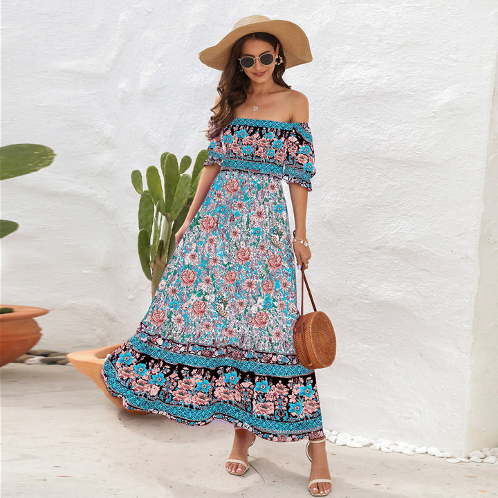 Damen Maxi-Kleid mit schulterfreier Passform und floralen Mustern Echo Archiv