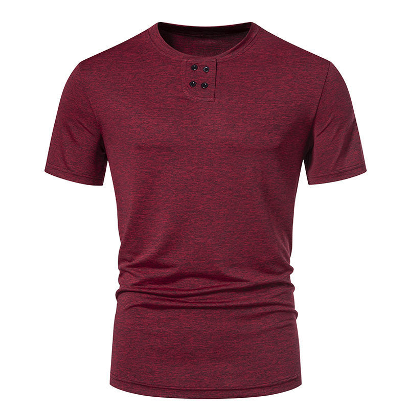 Herren Kurzarm-Henley-T-Shirt mit modischem Knopfdesign und atmungsaktiver Baumwollqualität Echoarchiv