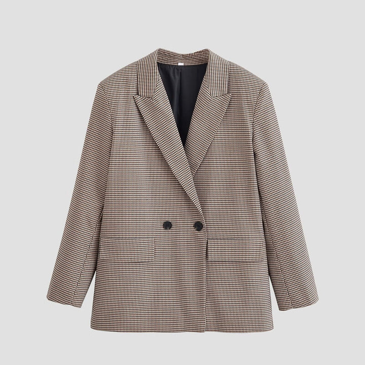 Damen Zweireihiger Oversize-Blazer mit Hahnentritt‑Muster und Pattentaschen Echo Archiv