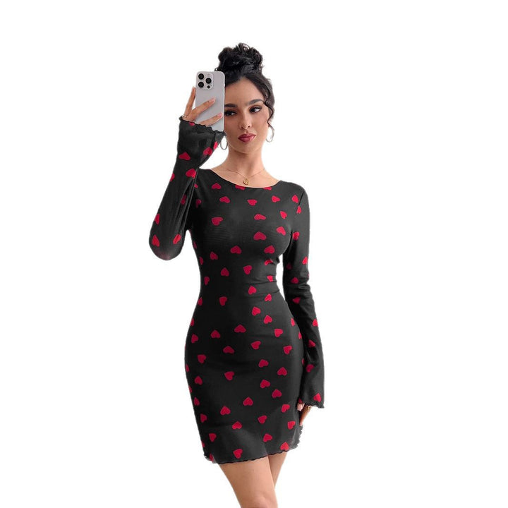 Damen nan figurbetontes Mini-Kleid aus feinem Netzstoff mit Herzmuster und Trompetenärmeln Echo Archiv