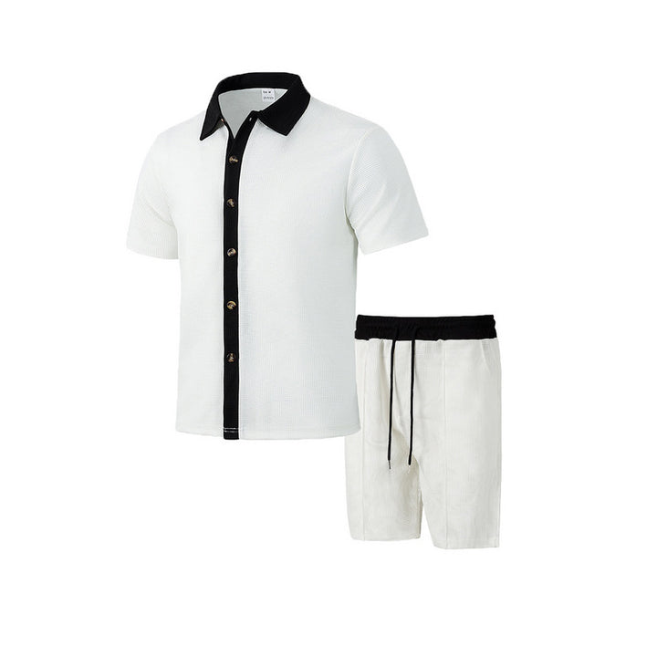 Herren lässiges Freizeit-Set mit strukturiertem Kurzarmhemd und passenden Shorts Echoarchiv