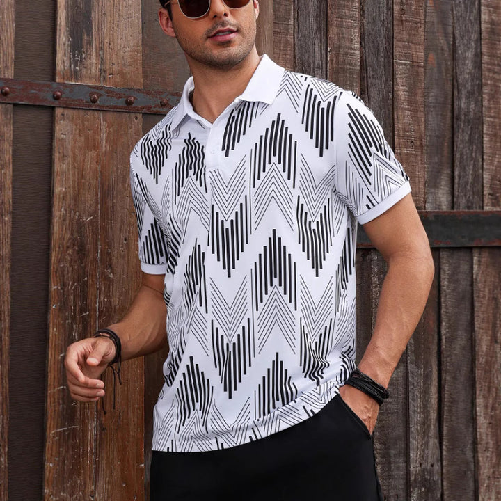 Herren Polohemd mit modernem geometrischem Design und schickem Kontrast Echoarchiv