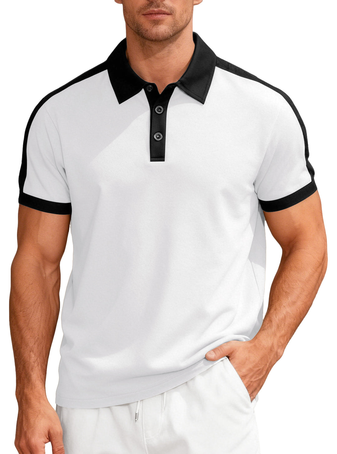 Herren nan Premium-Polo im Retro-Kontrastlook mit Hemdkragen und Dreiknopfleiste Echo Archiv