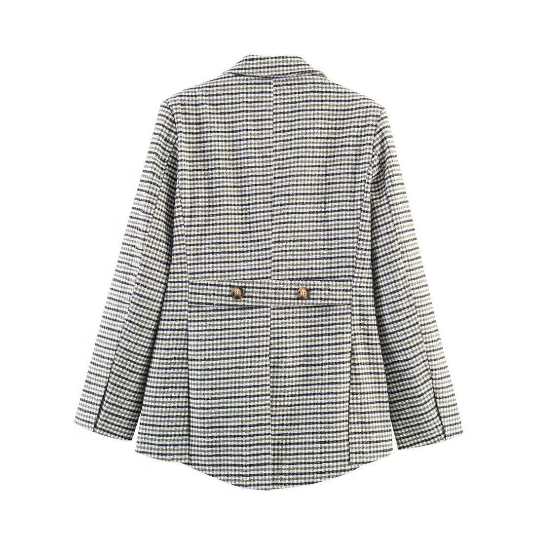 Damen Zweireihiger Hahnentritt-Blazer mit Schwalbenschwanz-Saum und Reverskragen Echo Archiv