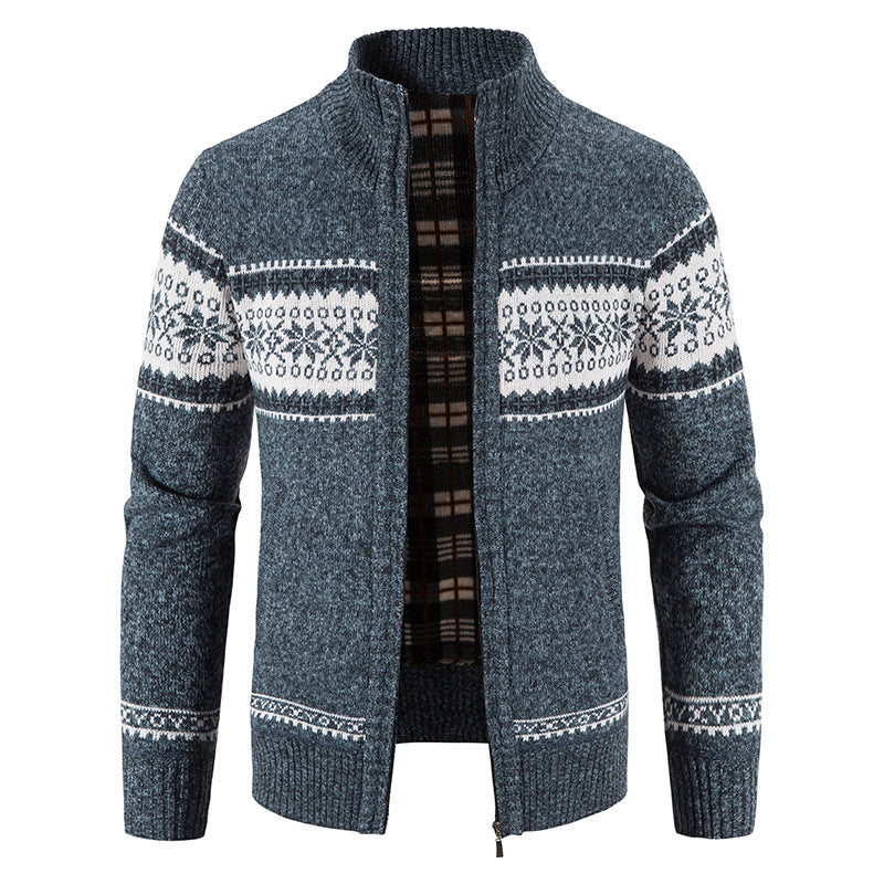 Herren Grobgestrickte Norweger-Strickjacke mit durchgehendem Reißverschluss und karierter Fleece-Innenlage Echo Archiv