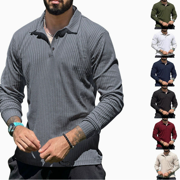 Herren sportliches Langarm-Polo mit Rippstruktur Echoarchiv