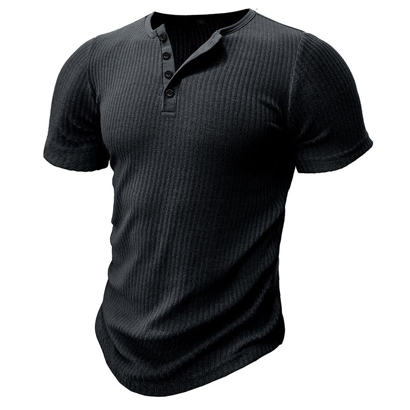 Herren Kurzarm Henley-Shirt mit strukturiertem Design und stylisher Knopfleiste Echoarchiv