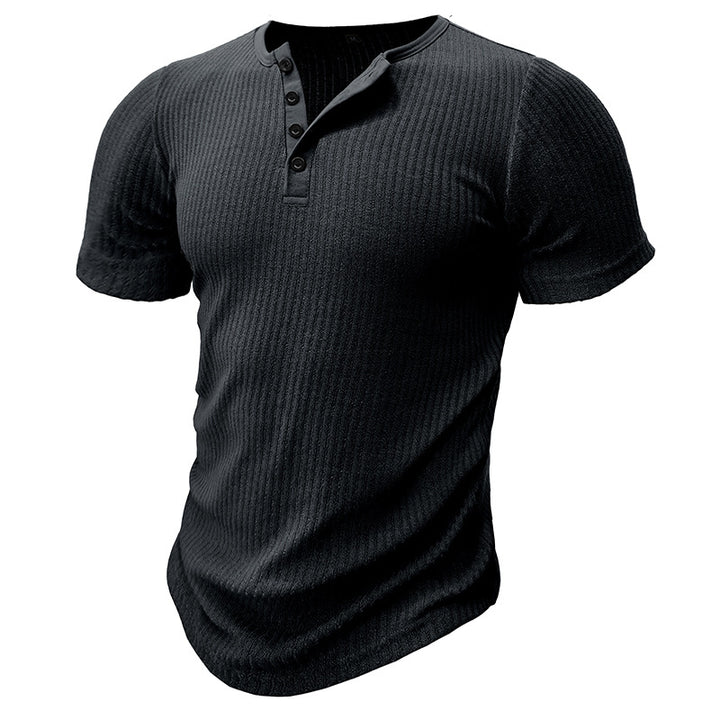 Herren Kurzarm Henley-Shirt mit strukturiertem Design und stylisher Knopfleiste Echoarchiv
