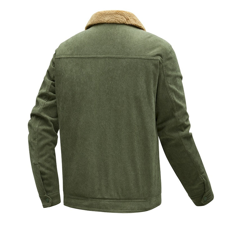 Herren Kordjacke mit Teddyfutter, Kunstfellkragen und Druckknopftaschen Echoarchiv