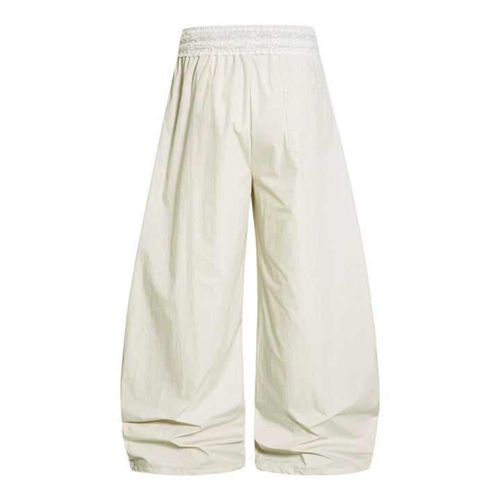 Damen Weite Palazzo-Loungehose mit elastischem Komfortbund, Kontraststreifen und Spitzenschnur Echoarchiv