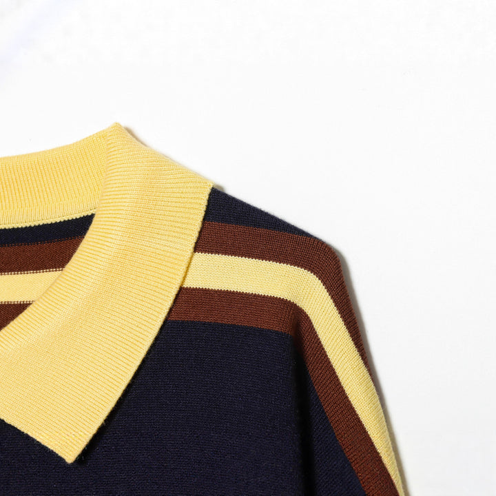 Damen nan gestreifter Polo-Strickpullover mit breitem Rippenbund Echo Archiv