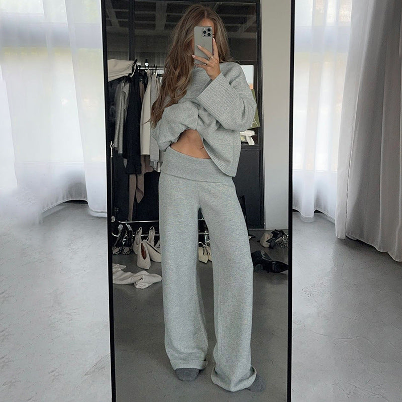 Damen nan kaschmirähnliches Strick-Lounge-Set mit Oversize-Pullover und weiten Palazzo-Hosen Echo Archiv