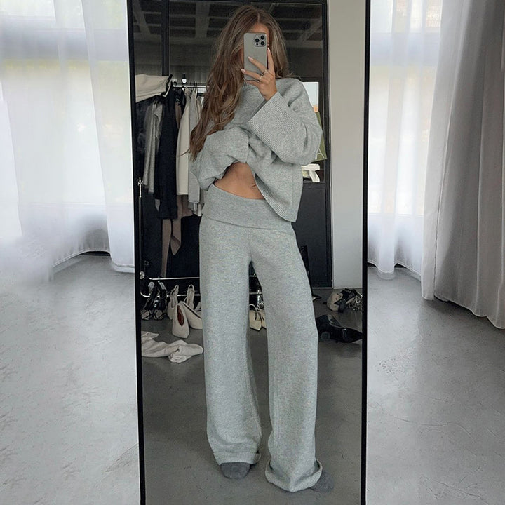 Damen nan kaschmirähnliches Strick-Lounge-Set mit Oversize-Pullover und weiten Palazzo-Hosen Echo Archiv