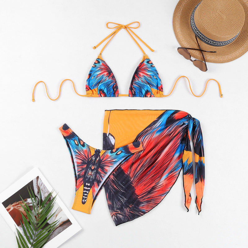 Damen Triangel-Bikini mit verspieltem Wickeldetail und buntem Tropenmotiv Echo Archiv