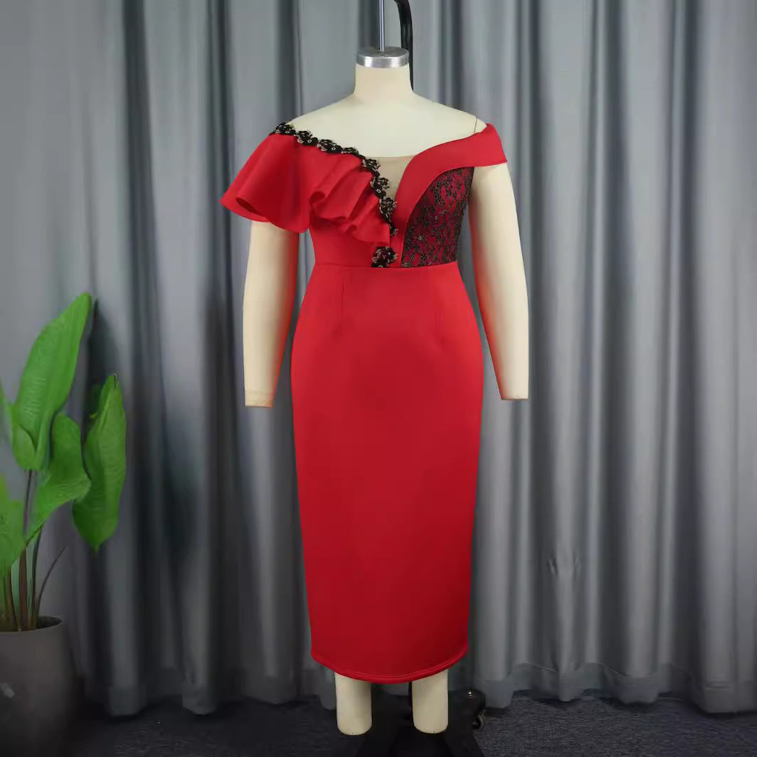Damen Elegantes Figurbetontes Kleid mit asymmetrischem Design und Rüschendetails Echo Archiv