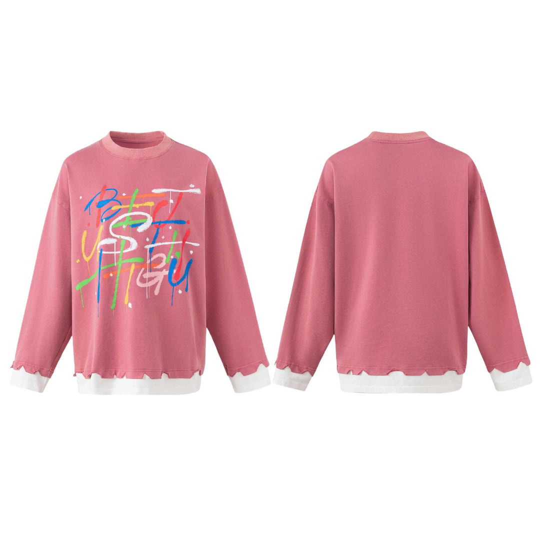 Damen Oversize-Sweatshirt mit Graffiti-Print, Wellensaum und Lagenlook Echoarchiv