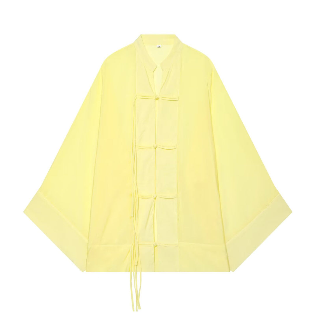 Damen Kimono-Jacke mit traditionellen Knotenverschlüssen und weitem Oversize-Schnitt Echo Archiv