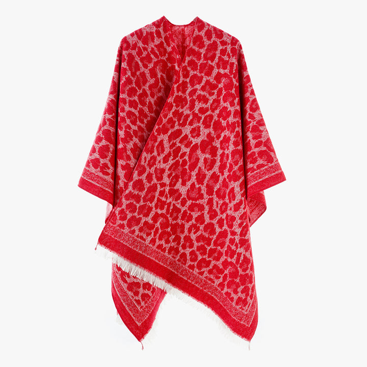 Damen Jacquard-Capeponcho mit Leo-Struktur und Fransensaum Echo Archiv