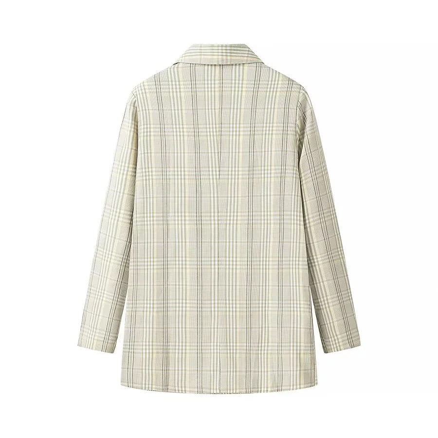 Damen oversized karierten zweireihigen Blazer mit Reverskragen und Pattentaschen – Valéne
