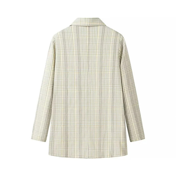 Damen oversized karierten zweireihigen Blazer mit Reverskragen und Pattentaschen – Valéne