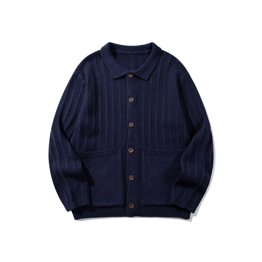 Unisex Strukturiertes Strickcardigan mit Hemdkragen und aufgesetzten Taschen Echoarchiv