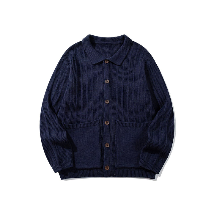 Unisex Strukturiertes Strickcardigan mit Hemdkragen und aufgesetzten Taschen Echoarchiv