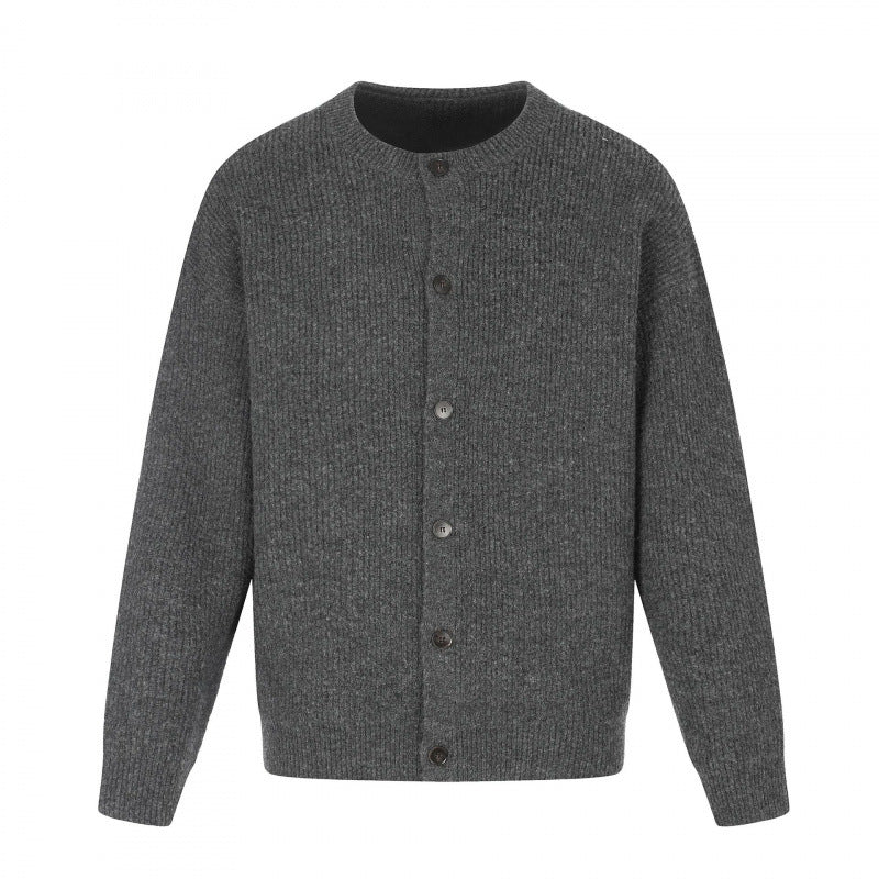 Unisex Boxy-Strickjacke mit Rundhalsausschnitt, durchgehender Knopfleiste und feiner Waffelstruktur Echo Archiv