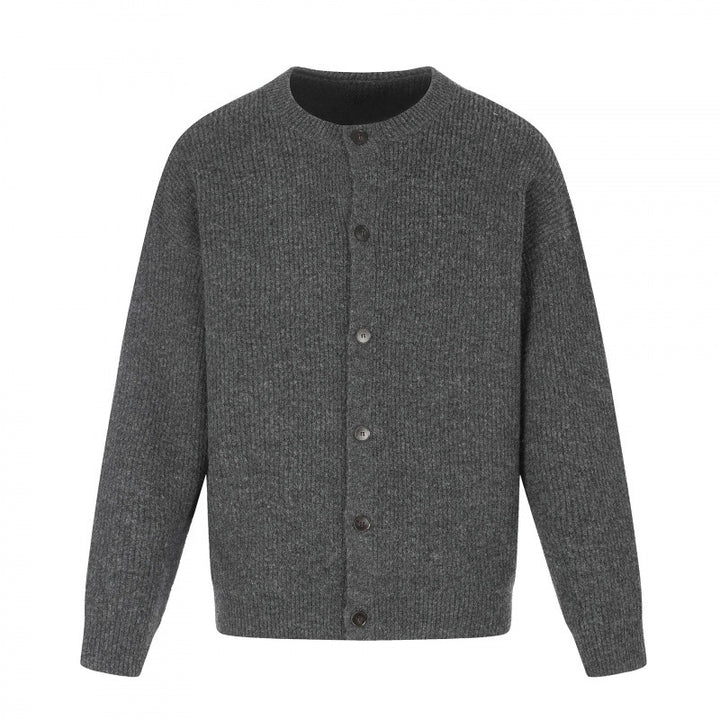Unisex Boxy-Strickjacke mit Rundhalsausschnitt, durchgehender Knopfleiste und feiner Waffelstruktur Echo Archiv