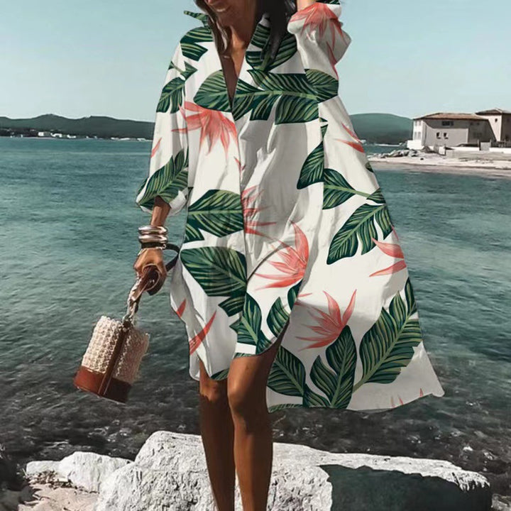 Damen nan luftiges Strandkleid Kaftan mit tropischem Blattprint und weitem Schnitt Echo Archiv