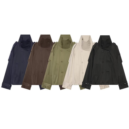Damen Kurz-Cape-Trench mit hohem Funnelkragen und verstellbaren Ärmelriemen Echoarchiv