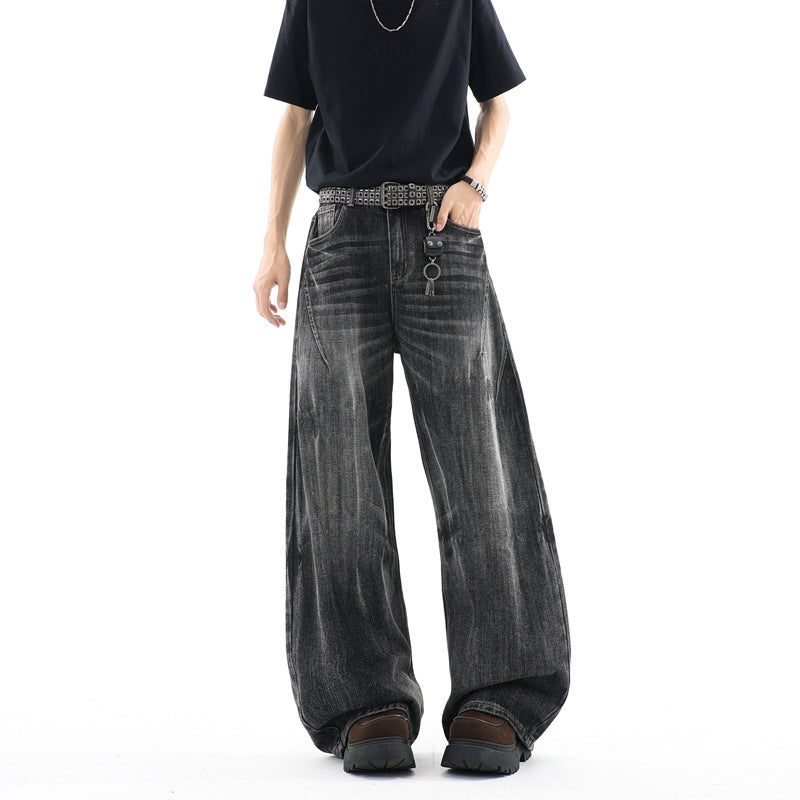Herren Ultraweite Baggy-Jeans mit tiefem Schritt und strukturierter Faltenoptik Echoarchiv