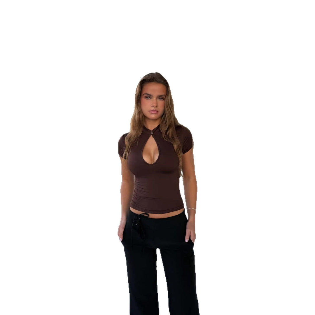 Damen figurbetontes T-Shirt mit schlüsselloch-Ausschnitt Echo Archiv