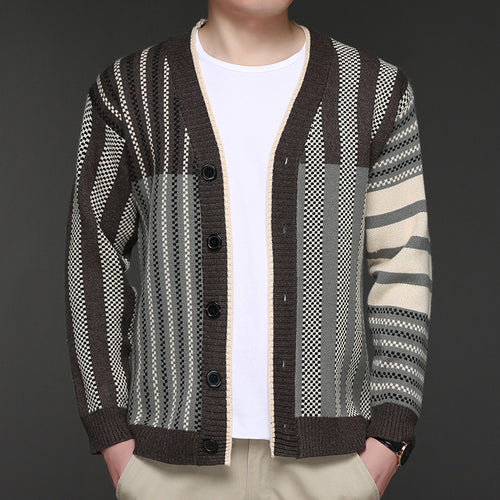 Herren modische Strickjacke mit V-Ausschnitt und elegantem Strukturdesign Echoarchiv