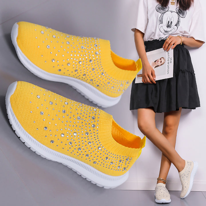 Damen nan gestrickter Slip-On Sneaker mit Strassbesatz, elastischem Schaft und stoßdämpfender EVA-Sohle Echo Archiv