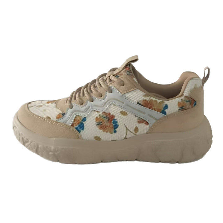 Damen nan modische Plateau-Sneaker mit floralem Canvasmuster und Velourslederbesatz Echo Archiv