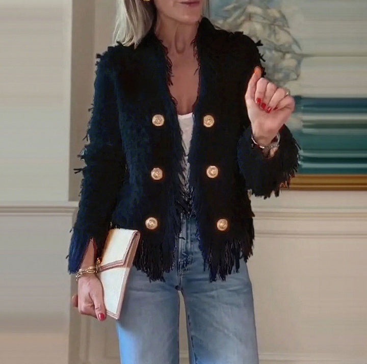 Damen nan fransenbesetzte Kurzjacke mit strukturierter Oberfläche und Zierknopfreihe Echo Archiv
