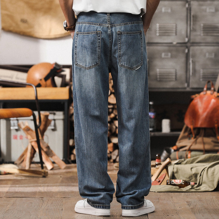 Herren Lockere Straight‑Leg Denim‑Jeans mit leichter Used‑Waschung und tiefem Schritt Echoarchiv