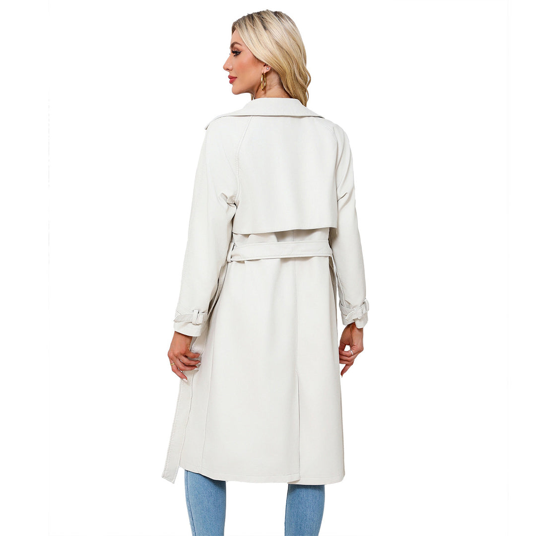 Damen nan langer taillierter Kunstleder-Trenchcoat mit Bindegürtel Echo Archiv