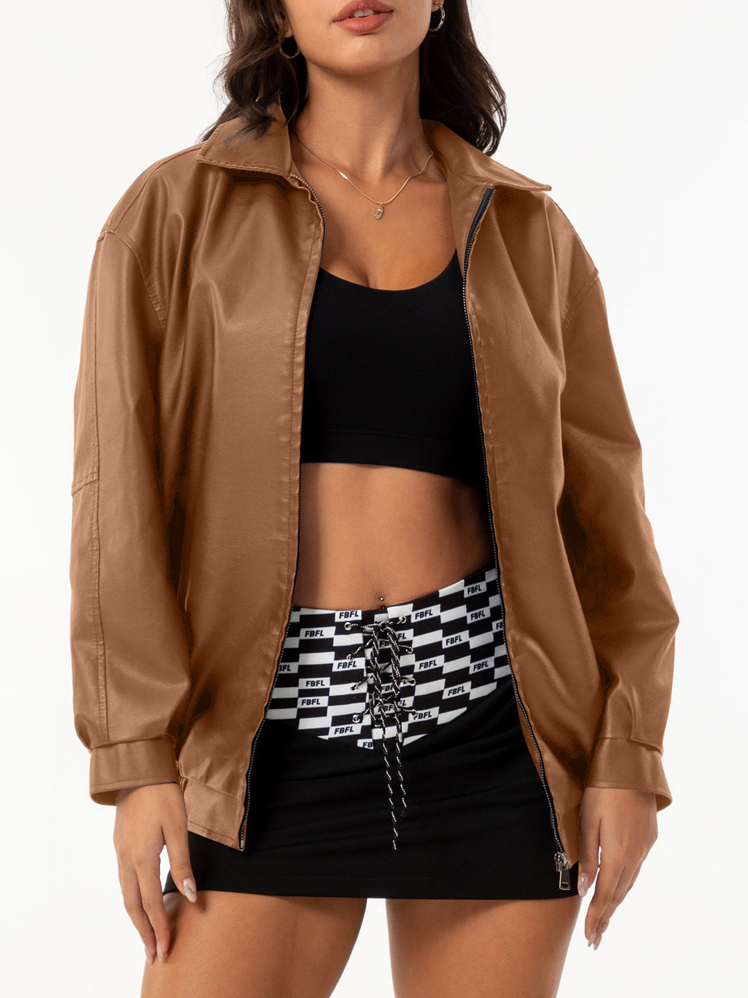 Damen nan leichte Satin Bomberjacke mit Reißverschluss und lockerer Passform Echo Archiv