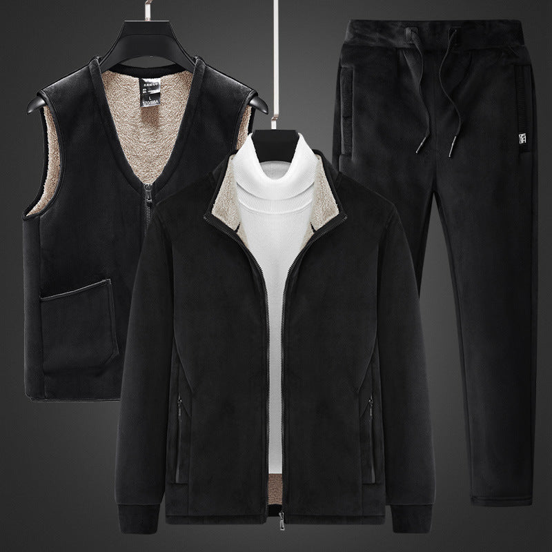 Herren wärmendes Fleece-Dreiteiliges Set mit Reißverschlussjacke, Teddyweste und Jogginghose Echoarchiv