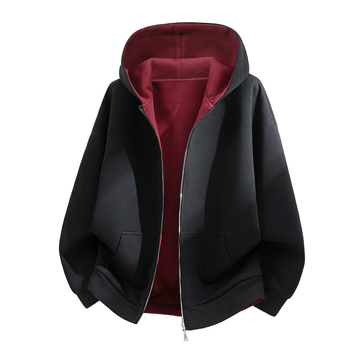 Unisex Oversize Zip-Hoodie mit zweifarbigem Innenfutter, Boxy-Schnitt & Zwei-Wege-Reißverschluss Echoarchiv