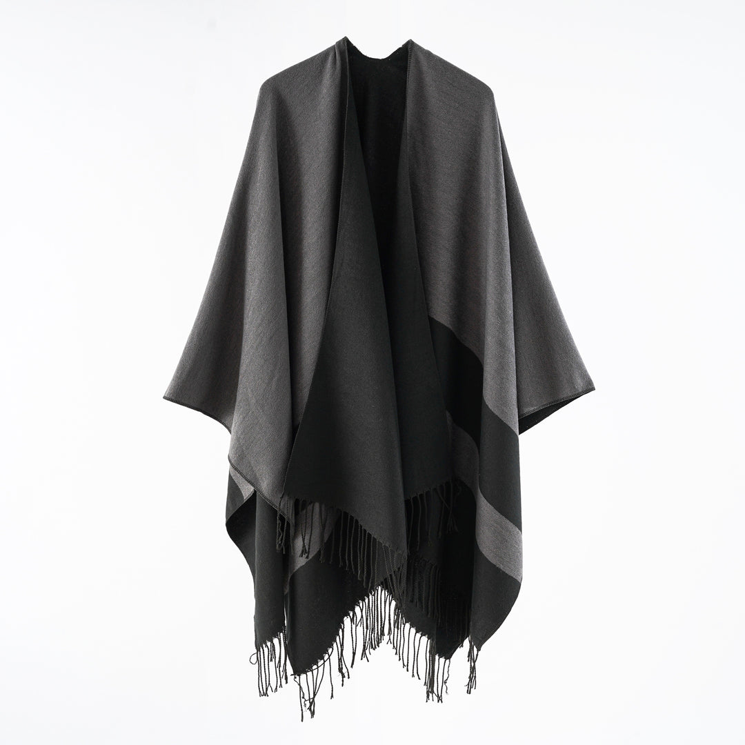 Damen Multifunktionaler Fransen‑Wickelponcho aus Wollmix mit doppellagigem Fall Echo Archiv