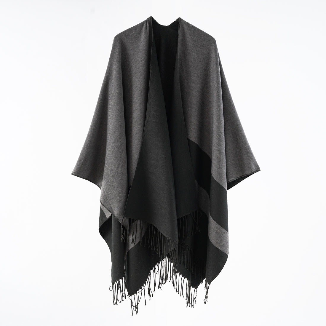 Damen Multifunktionaler Fransen‑Wickelponcho aus Wollmix mit doppellagigem Fall – Célinea