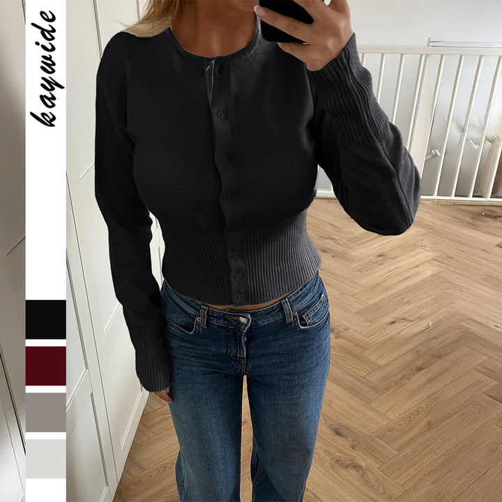 Damen figurbetonter Feinstrickpullover mit tailliertem Rippbund und langen Ärmeln – Mavelle
