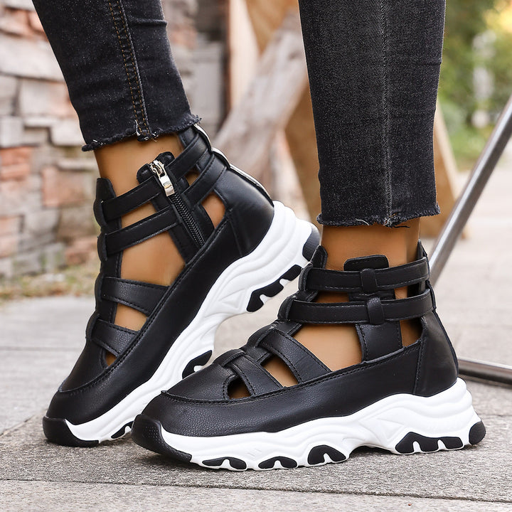 Damen  Keil-Sneaker-Sandalette mit Cut-Out Riemen, seitlichem Reißverschluss und profilierter Plateausohle Echo Archiv