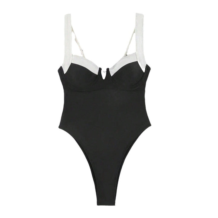 Damen Eleganter Hochschneider-Badeanzug mit modischen Trägerdetails Echo Archiv