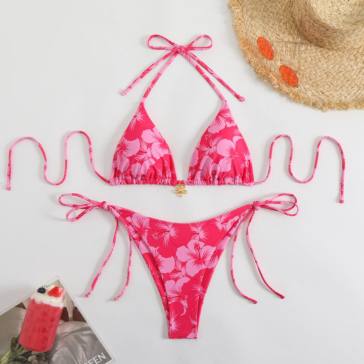 Damen Triangel-Bikini-Set mit floralem Design und verspielten Bindebändern Echo Archiv